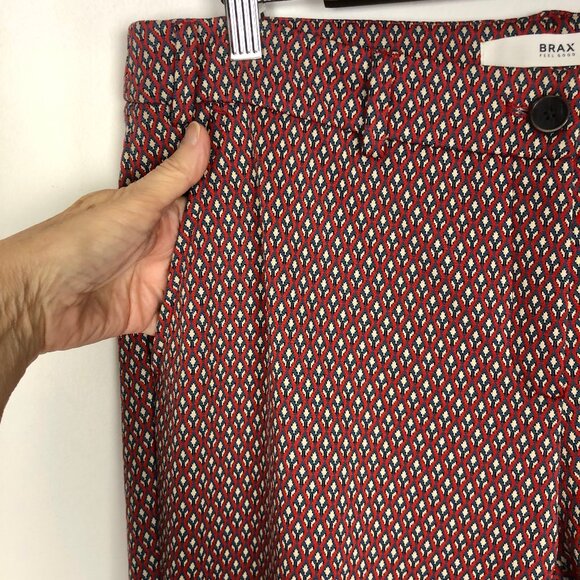 Brax Feel Good Maron Pants Indian Print Slim Leg Stretch German Size 40 US 31/32 - Picture 2 of 11